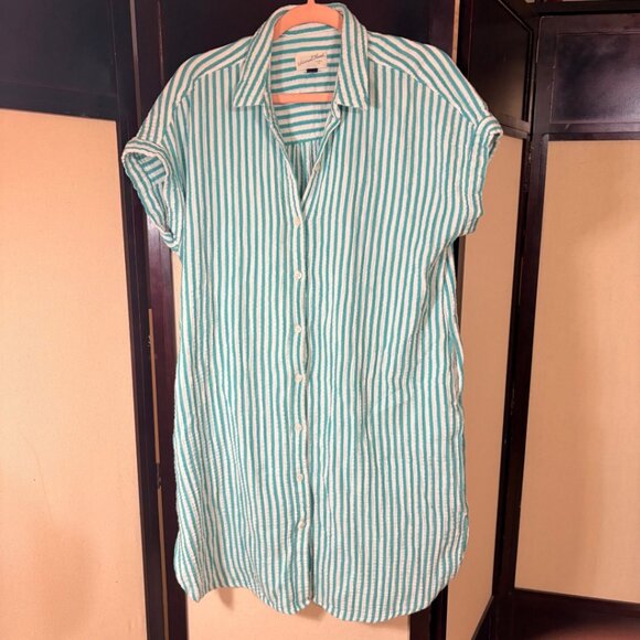 Universal Thread Green White Striped Seersucker Shirt Dress Button Front Size M - Picture 5 of 9
